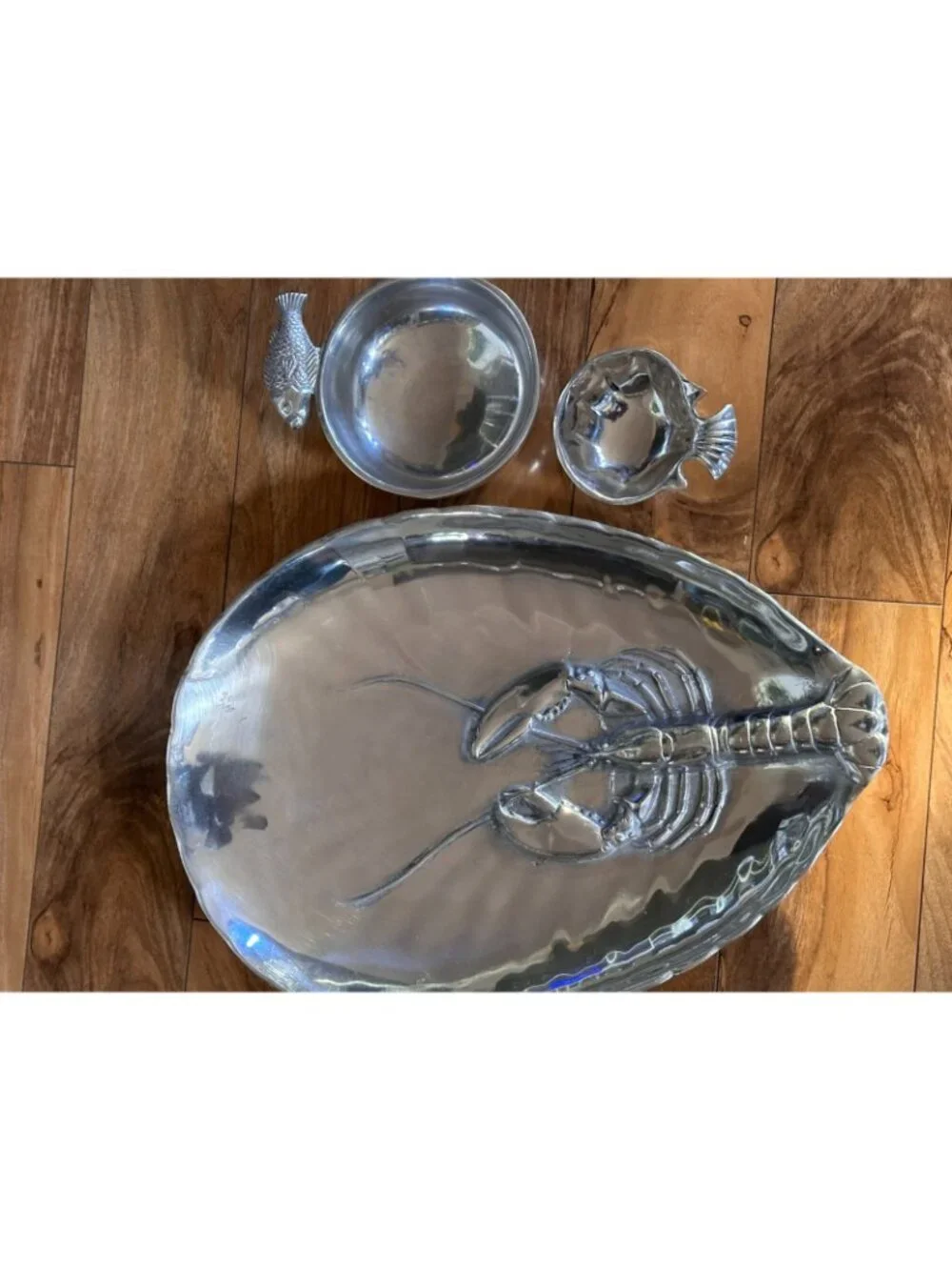 Mexico Pewter Coastal Serving Tray Set Marlin Fish Nautical Serveware Dish